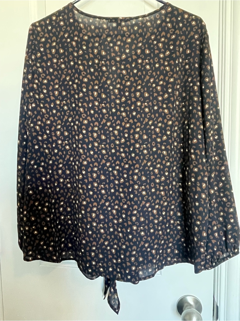 West Kei Navy / Dark Blue Blouse with Brown Spot Print and Front Tie - Picture 4 of 4